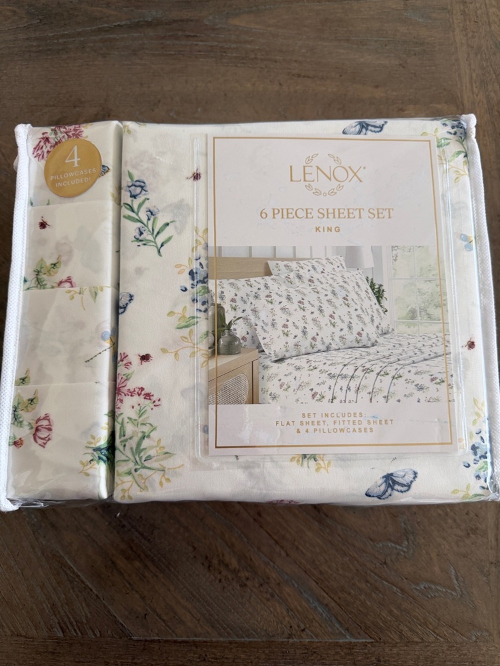 Lenox White Floral & Butterfly King Sheet Set